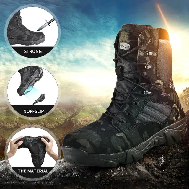 Black Men's Hunting Boots Waterproof Outdoor Hiking Boots for Men