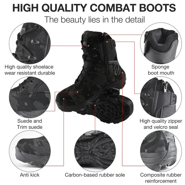 Black Men's Hunting Boots Waterproof Outdoor Hiking Boots for Men